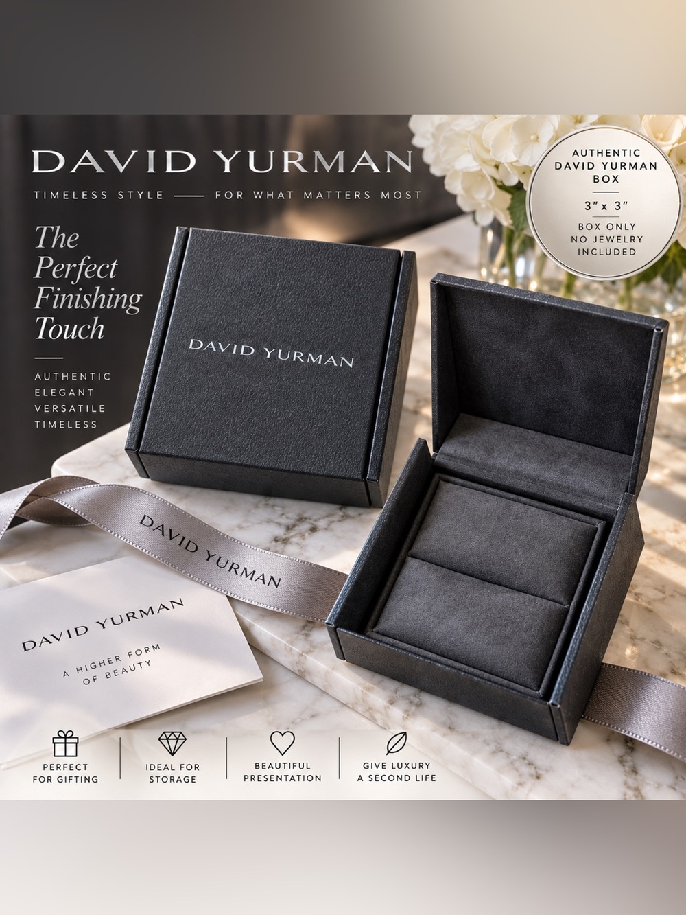 David Yurman Empty Jewelry Gift Box 3” x 3” Luxury Presentation Box